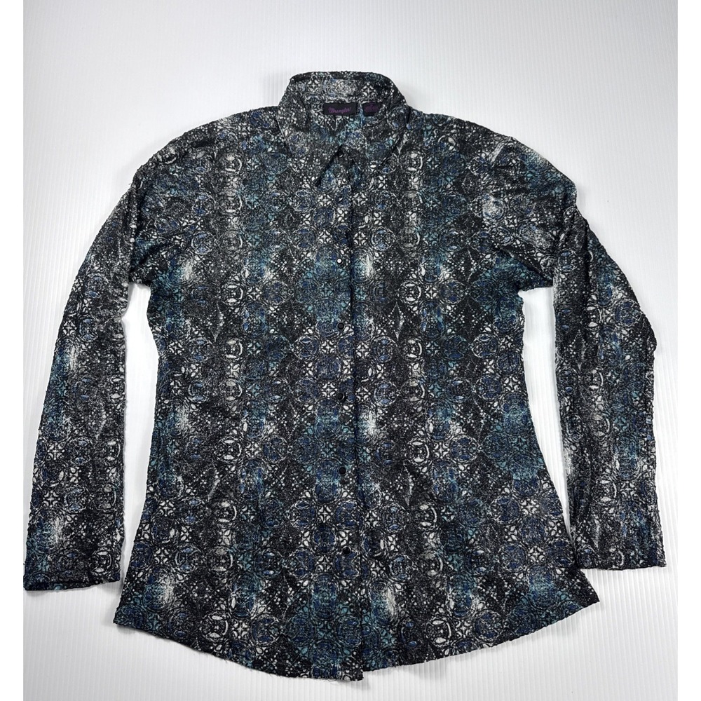 Wrangler Women Long‎ Sleeve Button-Down Shirt Metallic Multicolor Meshed SZ XL